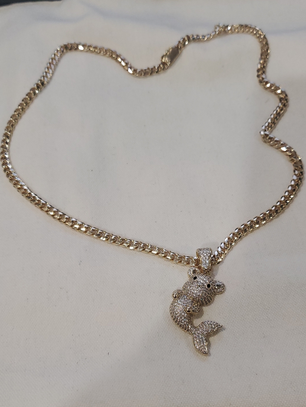 Pave Dolphin Pendant Necklace - Gold Tone